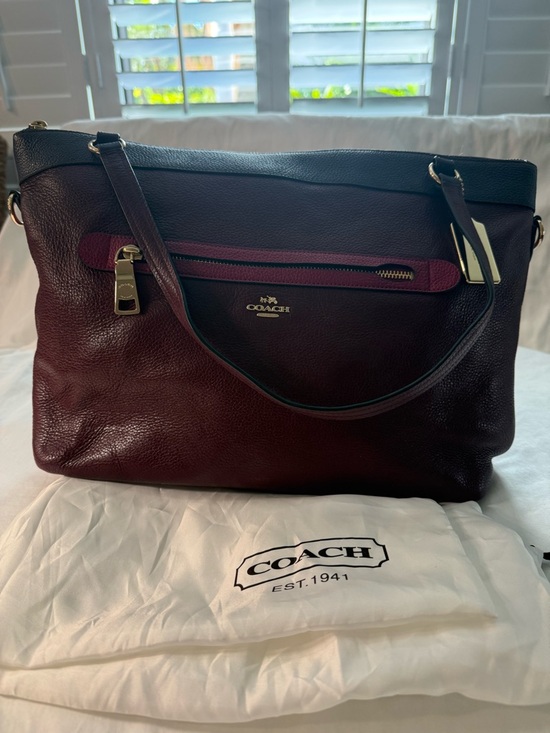 Coach Handbags - Coach Women's Leather Shoulder Tote in Burgundy and Fuchsia